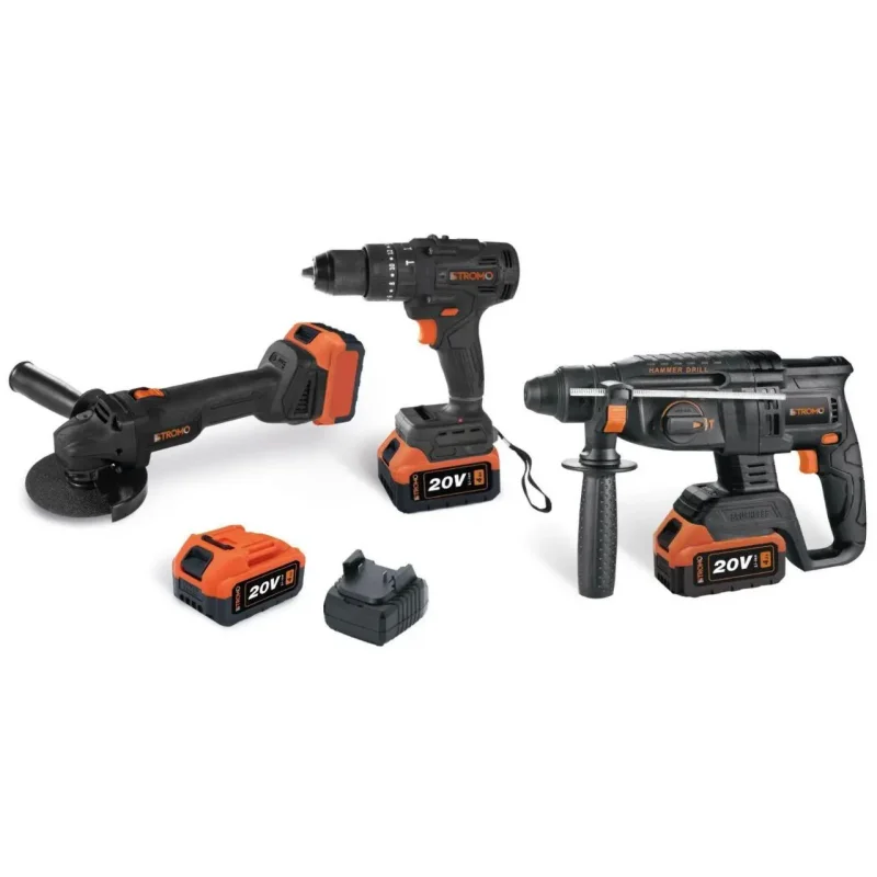 Набір акумуляторного інструменту 3-в-1 STROMO PA210SET (болгарка, перфоратор, шурупокрут, 3 АКБ, 2 зарядні пристрої), фото 1