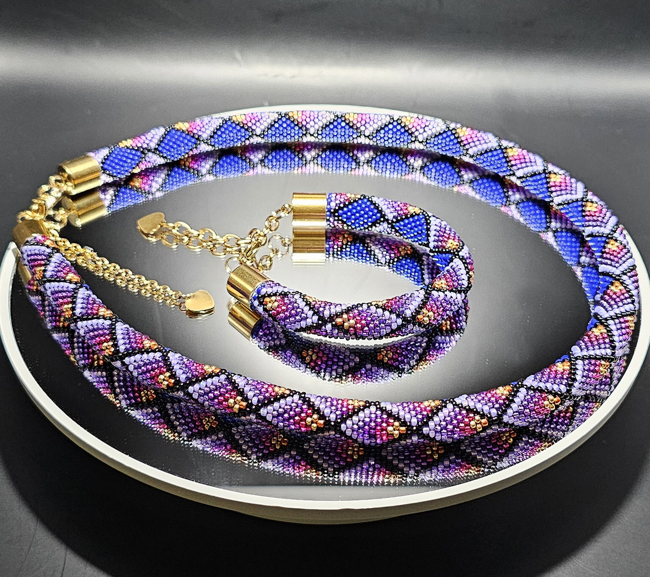 Набір намисто-джгут та браслет Фіолетова фантазія Ручна робота, фото 1