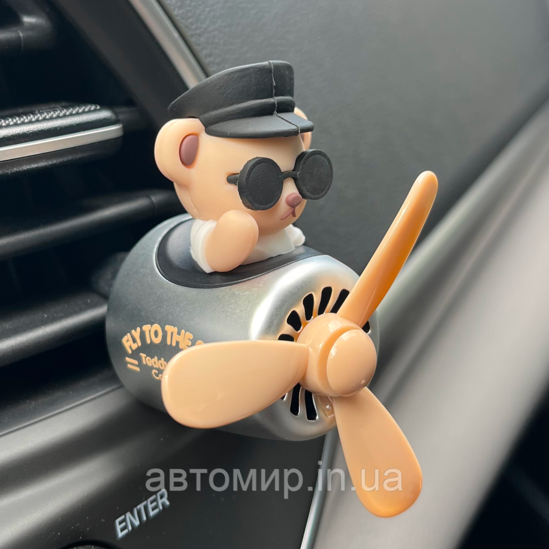 Ароматизатор МИШКА на вентиляцию авто, освежитель воздуха с пропеллером, многоразовые ароматические таблетки, фото 1