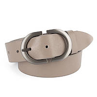 Ремінь жіночий шкіряний НС-3424 (120 см) зі сріблястою пряжкою бежевий