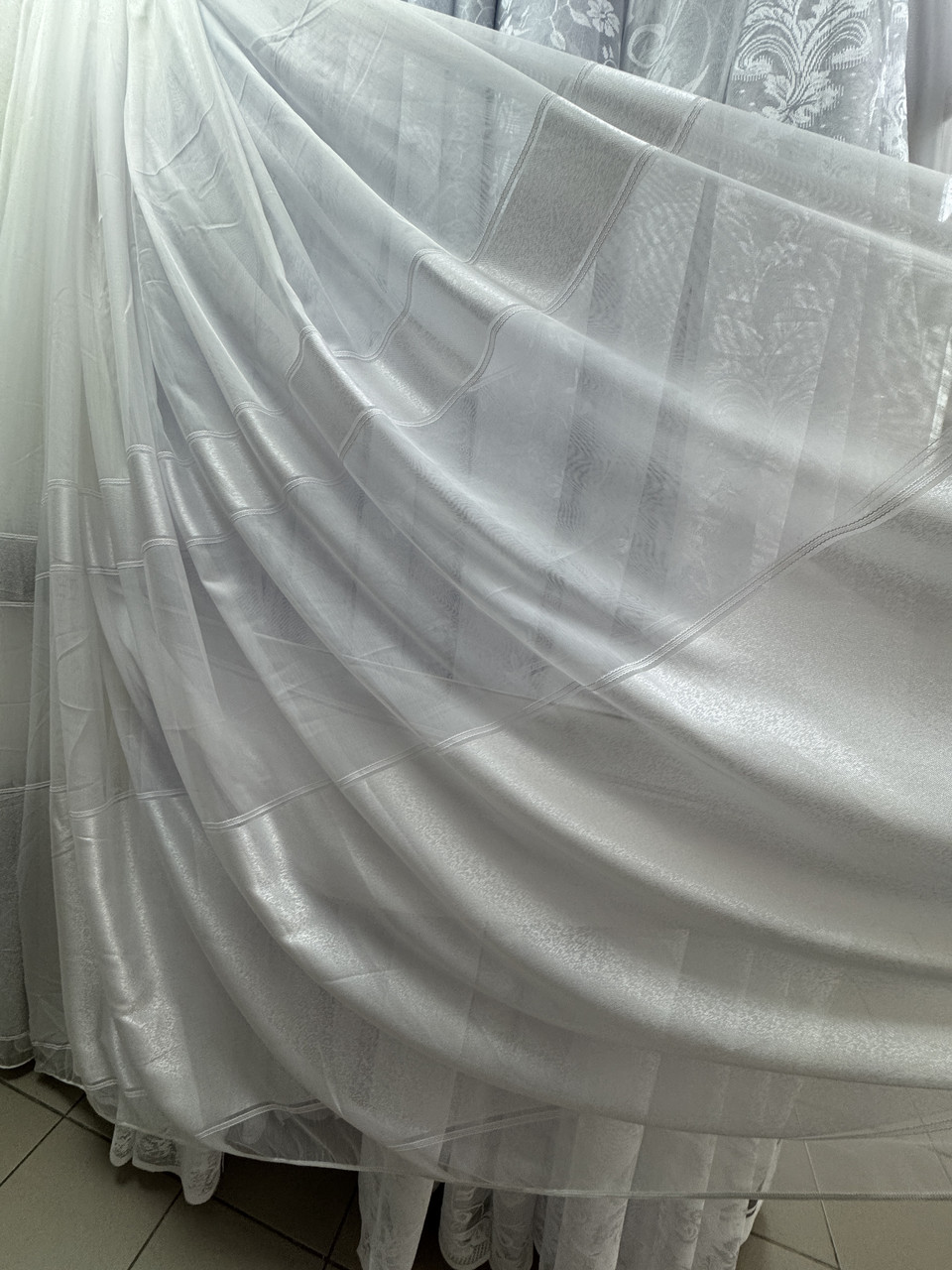 Тюль бамбук зі смужкою 40001 білий оптом