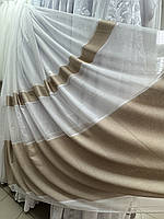 Тюль бамбук зі смужкою 40008 золото на відріз