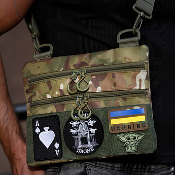 Сумка-кобура мультикам наплічна з липучкою для шевронів, тактична сумка чоловіча з кордури