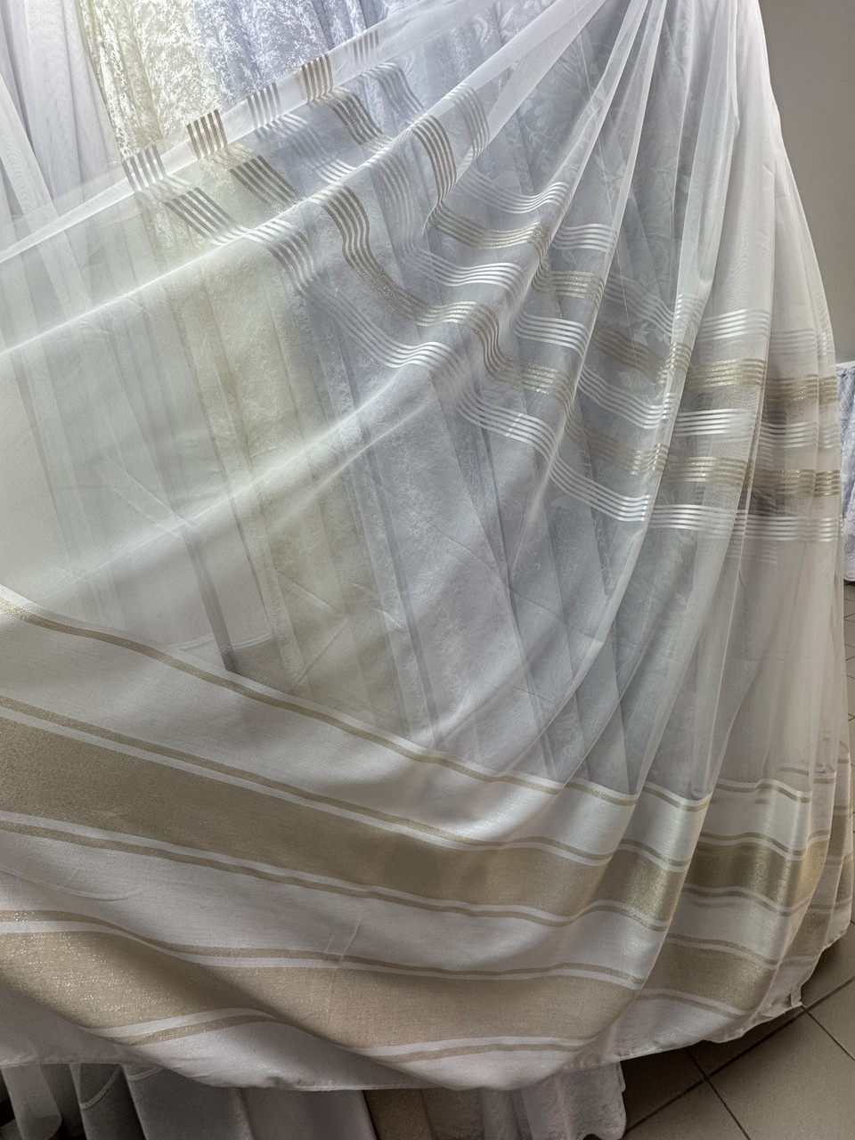 Тюль бамбук зі смужкою 20122 золото на відріз