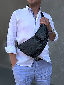 Сумка-бананка чоловіча "Вікінг" натуральна страусина шкіра, чорний колір