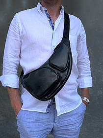 Сумка-бананка чоловіча "Вікінг" натуральна  шкіра, чорний матова