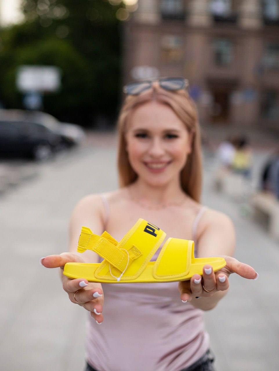 Жіночі босоніжки сандалі Puma Sandal Жовті Літнє взуття Пума Сандалс текстиль легке літо, фото 1