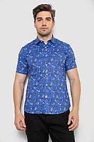 Рубашка мужская электрик с принтом из хлопка с короткими рукавами