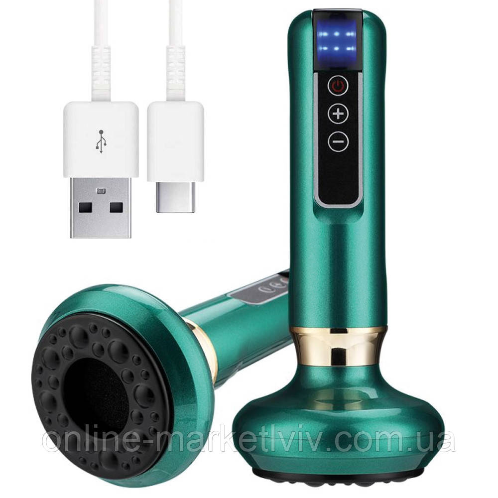 Вакуумний масажер з USB, 6 режимів, Зелений / Антицелюлітний масажер для тіла, фото 1