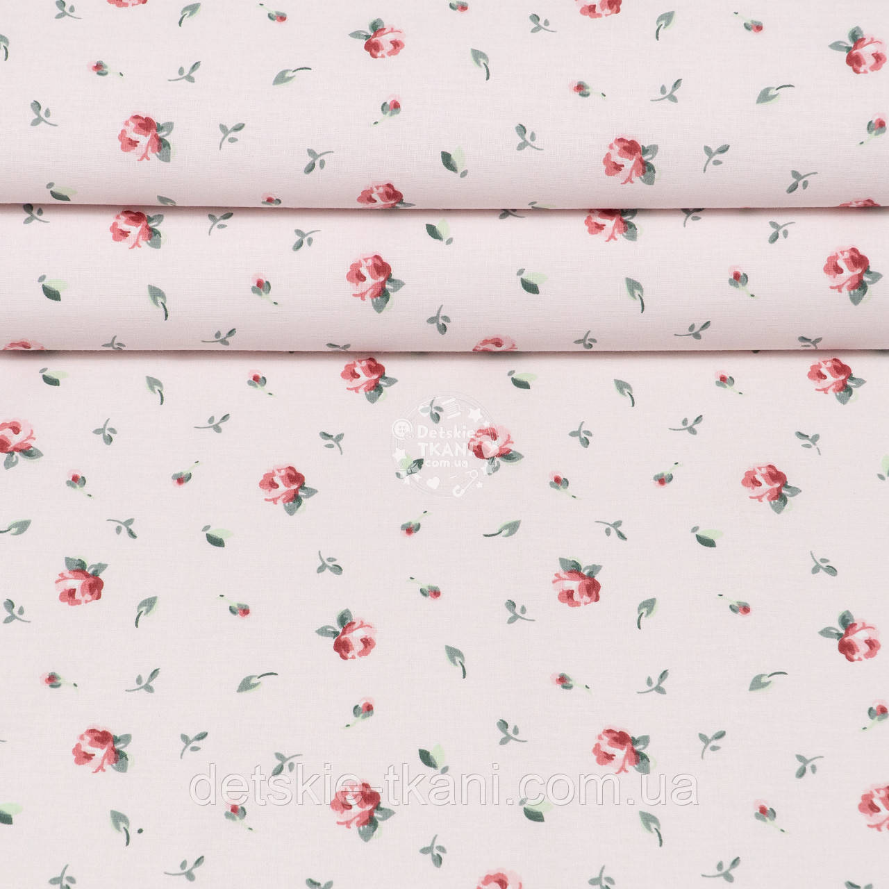 Ранфорс завширшки 240 см "Поодинокі трояндочки на рожевому тлі", №5626, фото 1