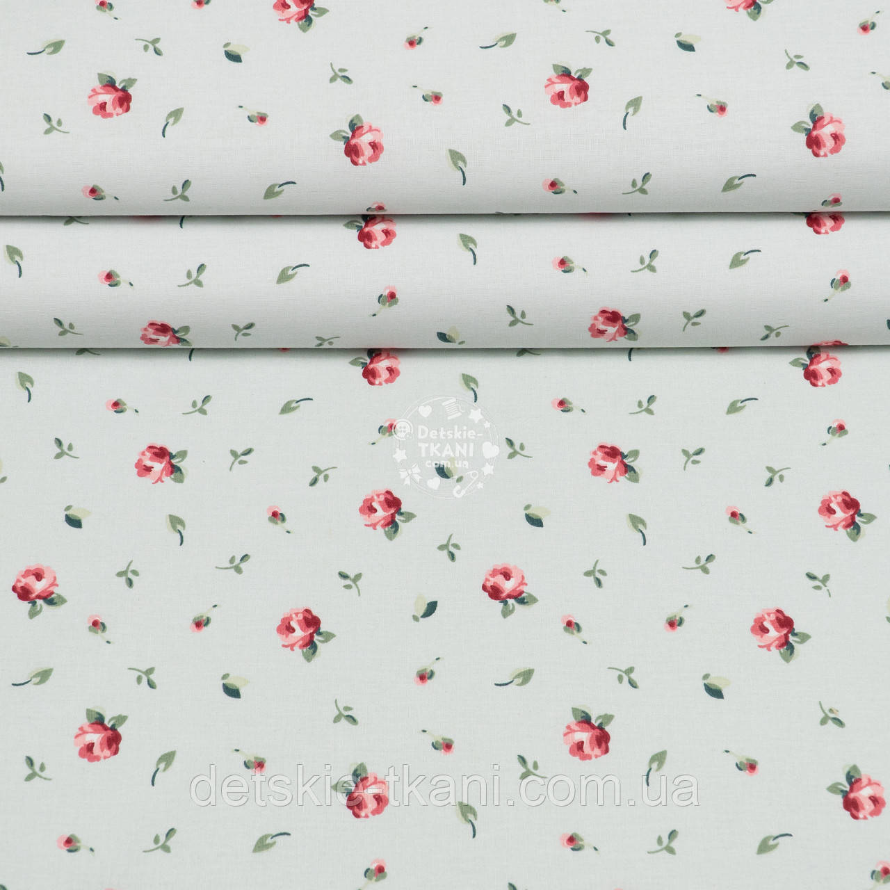 Ранфорс завширшки 240 см "Поодинокі трояндочки на м'ятному тлі", №5631, фото 1