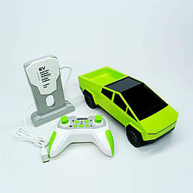Радіокерована машинка Tesla Cybertruck зелена 23 см з зарядною станцією 597A/2
