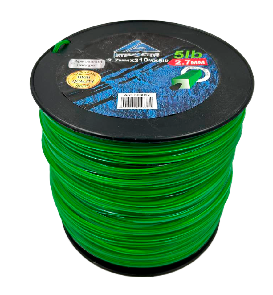Струна КВАДРАТ БУХТА 2.7мм 310м 5LB (зелена з кордом), фото 1