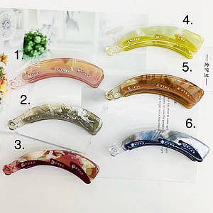 Шпилька банан для волосся французький пластик із переливними стразами розмір 10 см висота 2 см 1 штука