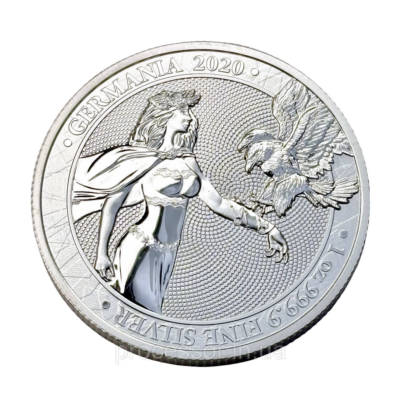 Срібна монета 5 марок Lady Germania 1 oz 2020 року – Символ сили та честі, фото 1