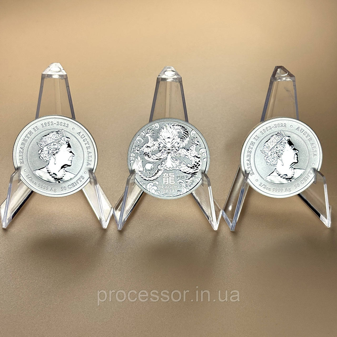 Срібна монета «50 центів – Рік Дракона» 1/2 oz 2024 (Австралія) – Енергія могутності та удачі, фото 1