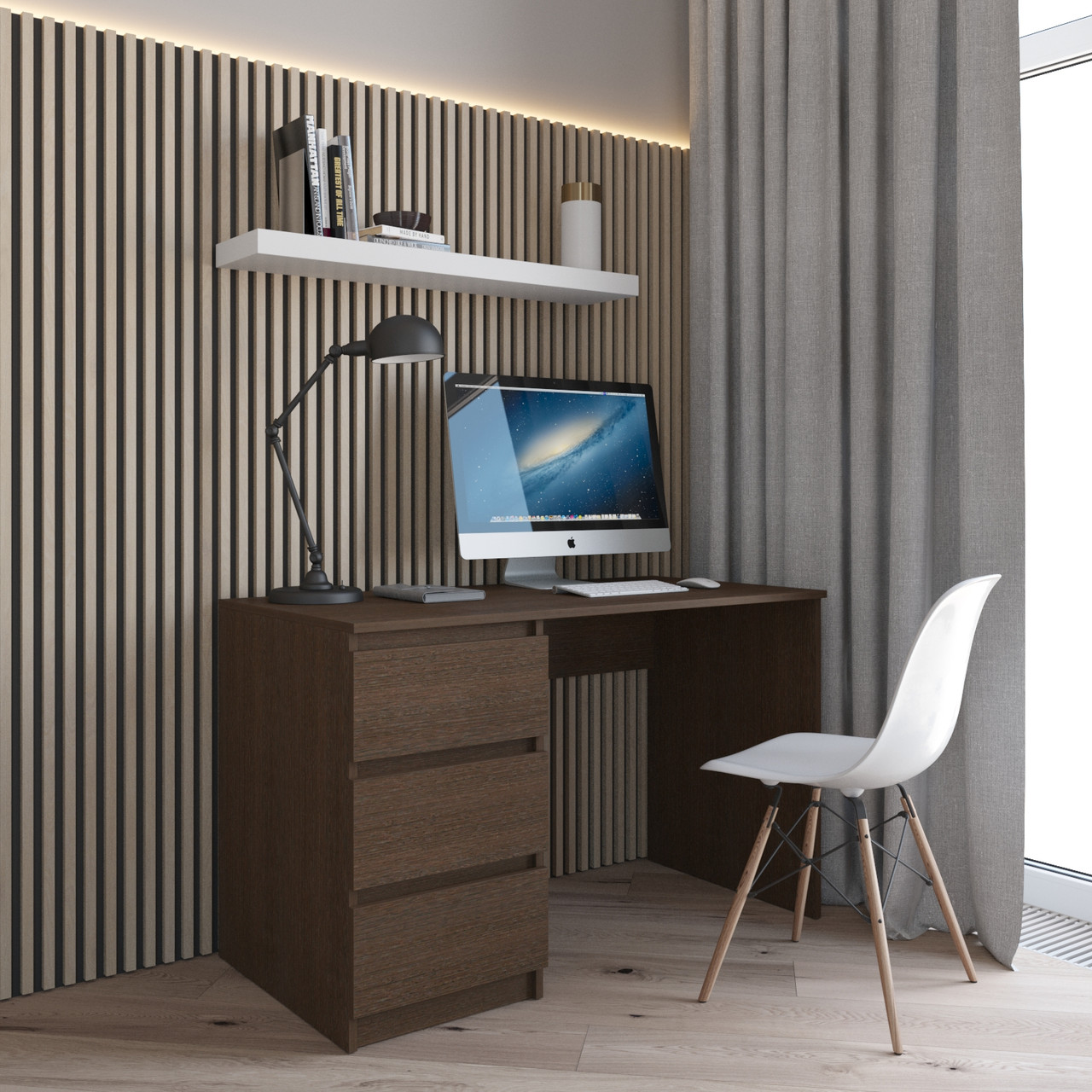 Стіл письмовий колір венге з тумбою ліворуч без ручок 3 шухляди 120*76*60 см, фото 1