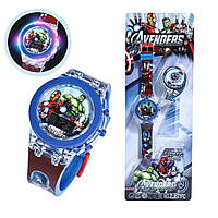 Детские электронные наручные часы с подсветкой Железный Человек (Iron Man) Light Watch 2в1, синие