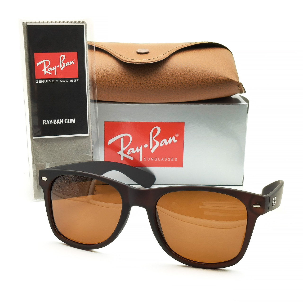 Окуляри Ray Ban Wayfarer 2140 polarized коричневі, матова оправа, фото 1