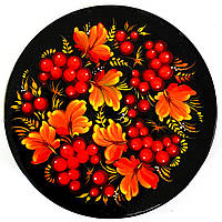 Тарілка Петриківський розпис КАЛИНА ВОСЕНИ ручної роботи з дерева 15 см Український сувенір