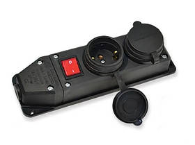 Колодка 2 гнізда з/з, з вимикачем 16А, каучук, (IP44), Mutlusan