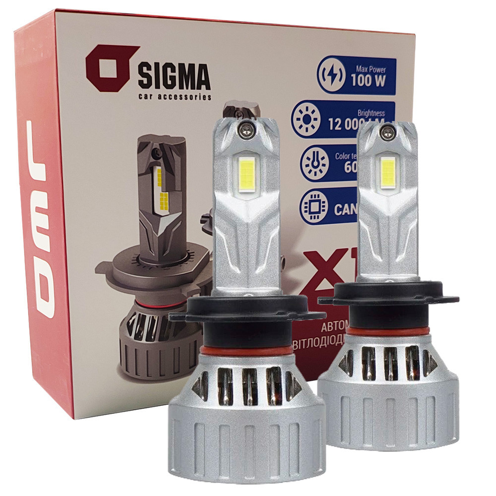Лампа світлодіодна для фар SIGMA X1 50W LED H7 6000K 12000LM  2 шт комплект, фото 1