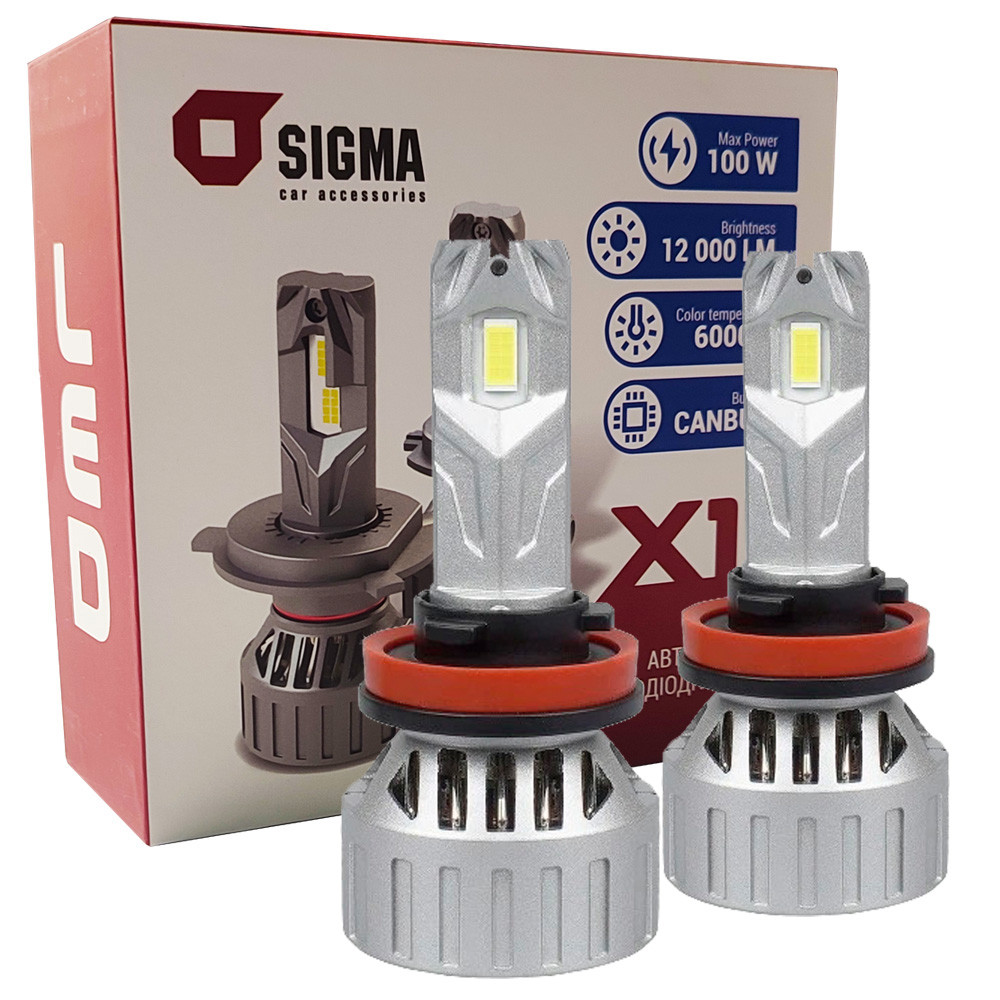Лампа світлодіодна для фар SIGMA X1 50W LED H8 6000K 12000LM  2 шт комплект, фото 1