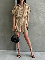 Легкий комбинезон ромпер женский льняной черный бежевый 42/44 46/48