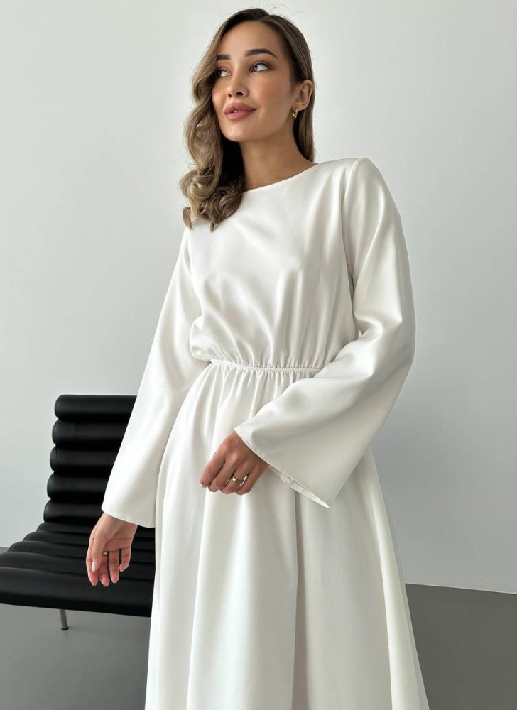 Стримане класичне вільне вечірнє плаття з відкритою спинкою, молочно-біле, фото 1