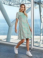 Женское летнее трикотажное платье в мелкую полоску свободного кроя