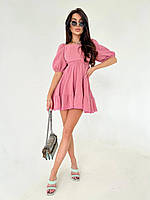 Женское нежное летнее муслиновое платье-мини с коротким рукавом свободная юбка с кружевами завязка на