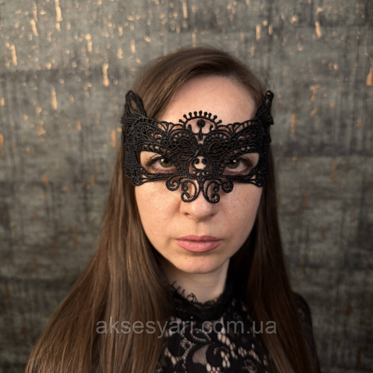 Ажурна мережива маска карнавальна чорна маска МА-07, фото 1