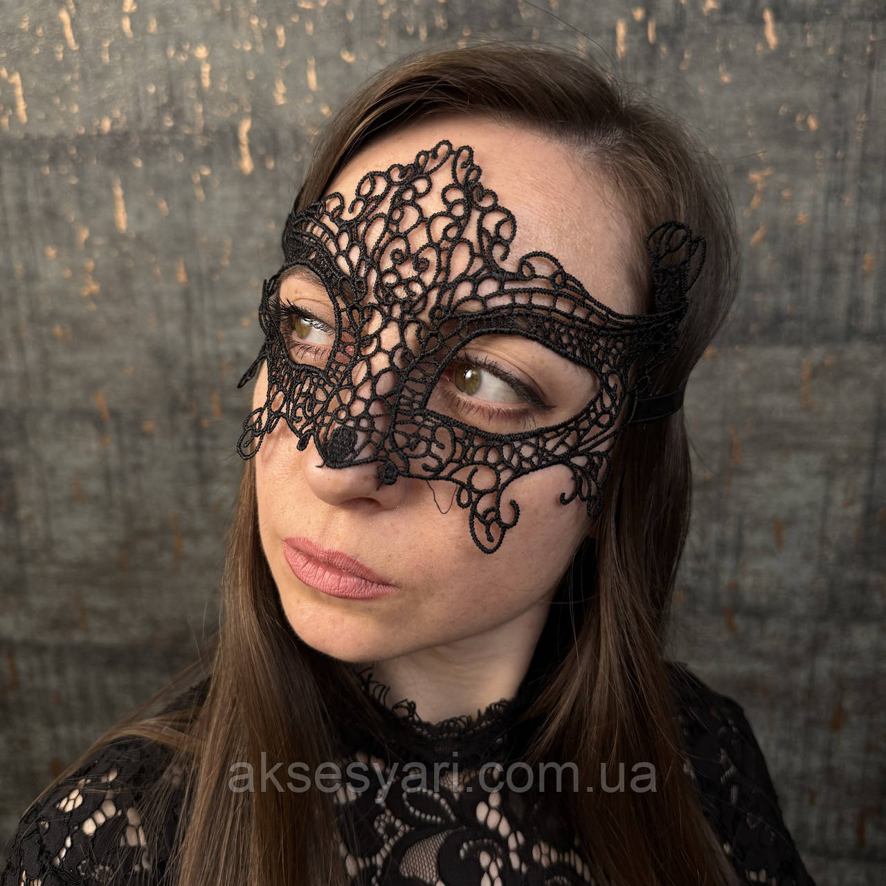 Венеціанська ажурна чорна маска МА-08, фото 1