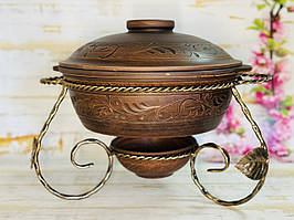 Садж для подачі шашлика – глиняна товстостінна жаровня з ручками 3 л