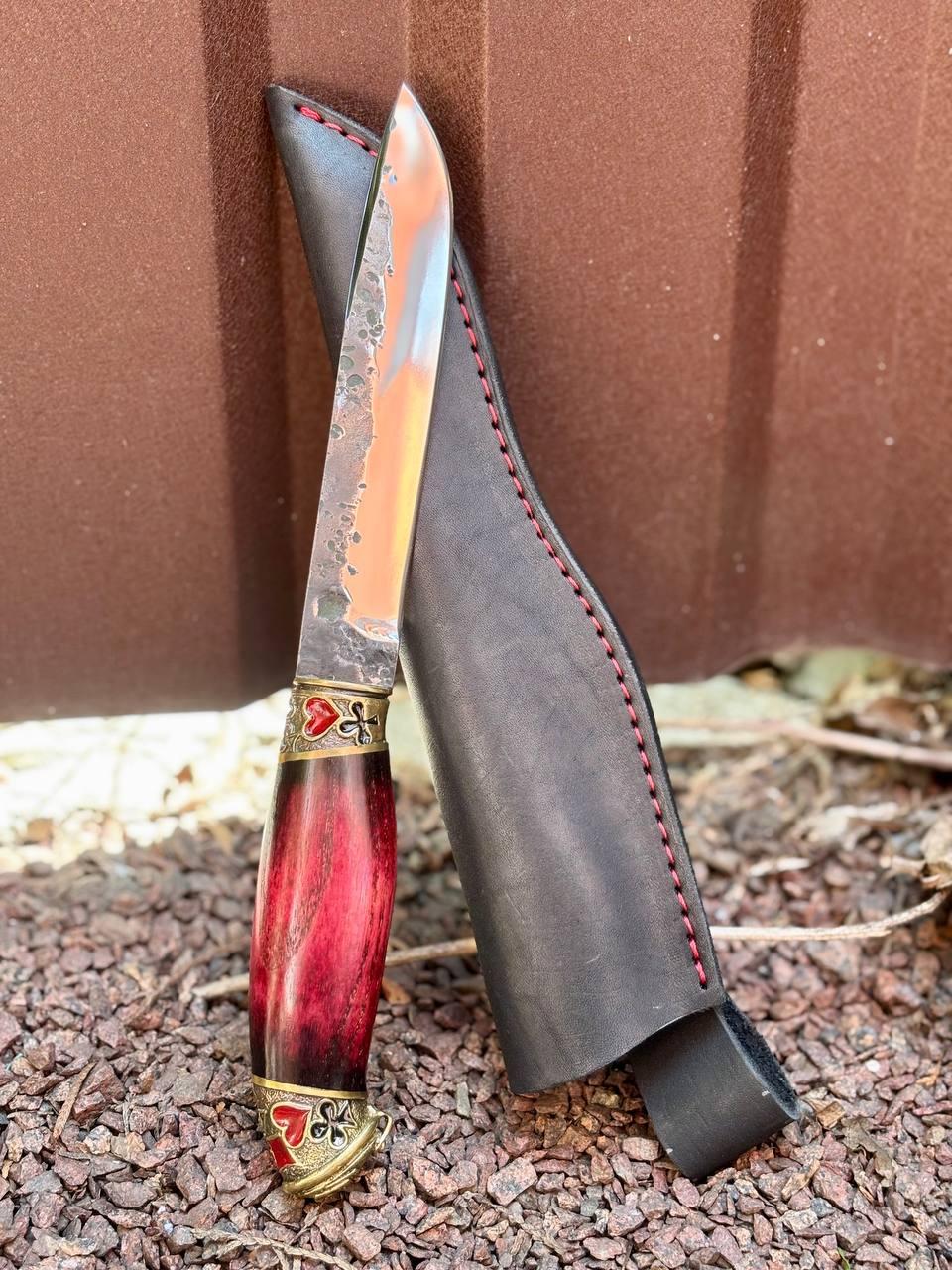 Ніж ручної роботи «Фартовий #5» з шкіряними піхвами 50х14мф/59 HRC., фото 1