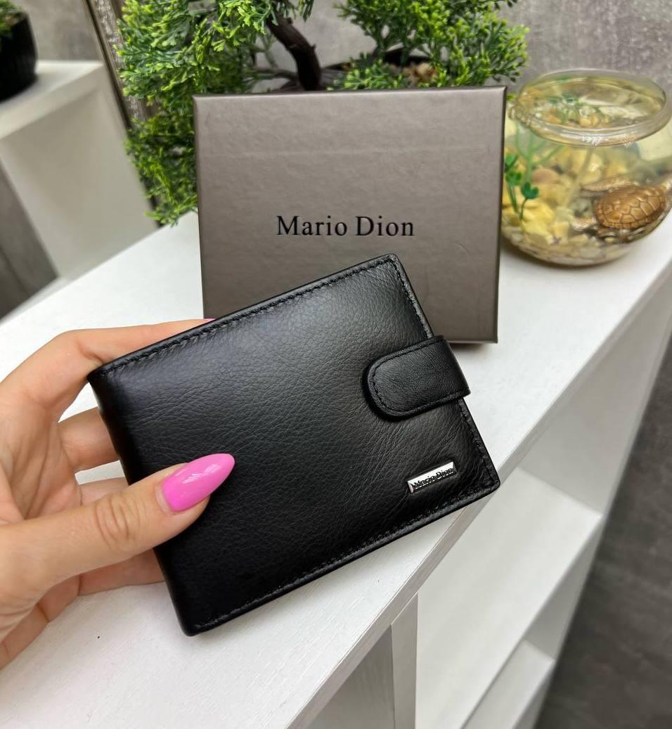 Чоловічий шкіряний гаманець портмоне на кнопці чорний натуральна шкіра