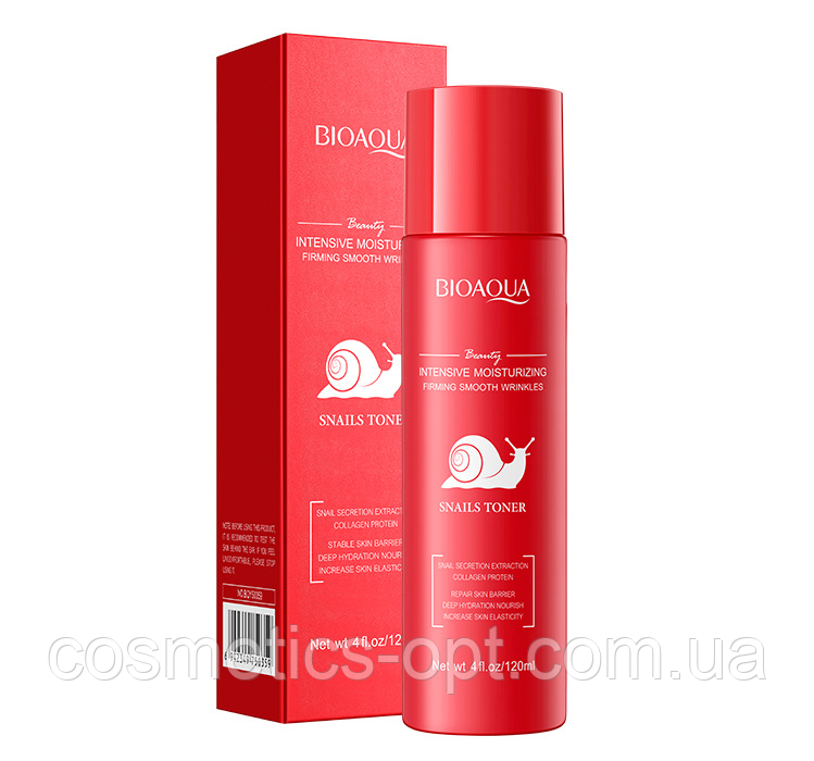 Зволожуючий тонер з ліфтинговим ефектом проти зморшок із муцином равлика Bioaqua Snails Toner, 120 мл, фото 1