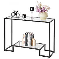 Консольний столик VEVOR зі скла, 2 яруси, прямокутний, бічний столик, стіл для передпокою, чорний 302865