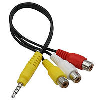 Кабель 3,5 jack-3 RCA мама 20 см перехідник 15мм
