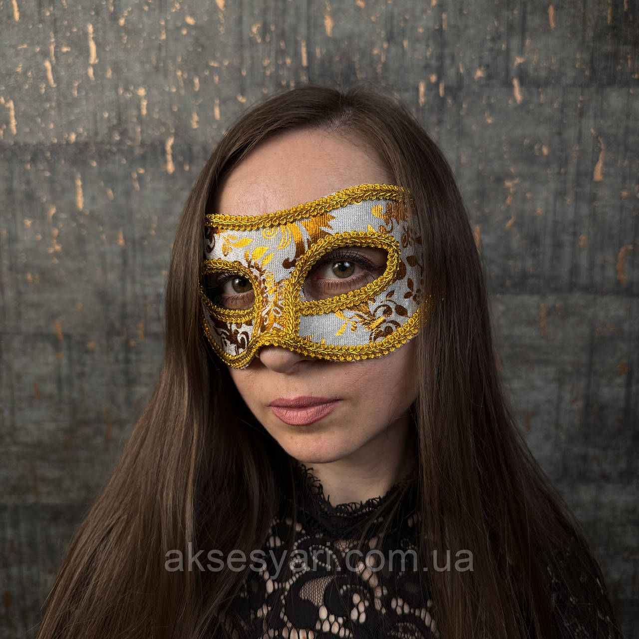 Маскарадна маска біла з мереживом МА-016, фото 1
