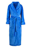 Халат длинный на запах махровый однотонный шаль Синий