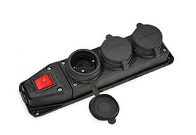 Колодка 3 гнізда з/з, з вимикачем 16А, каучук, (IP44), Mutlusan