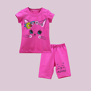 Літній комплект для дівчинки Киця футболка+треси стрейч-кулір