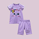 Літній комплект для дівчинки Киця футболка+треси стрейч-кулір, фото 2
