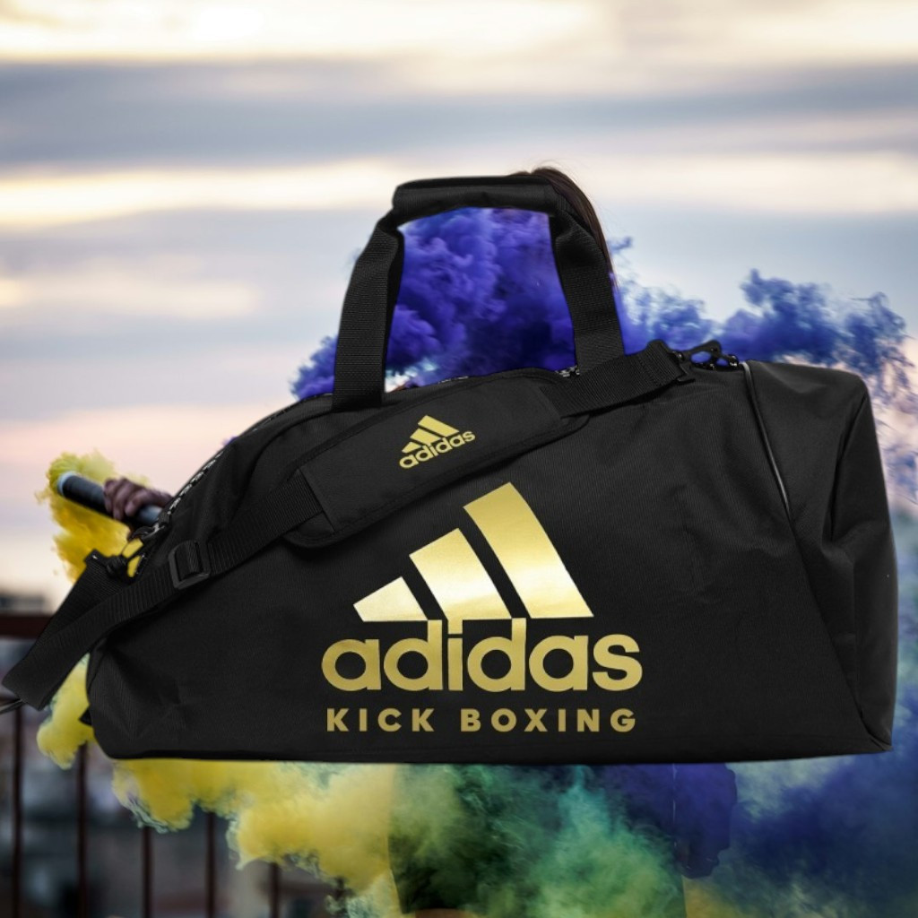 Спортивна сумка трансформер Adidas чорна із золотим логотипом KickBoxing рюкзак для тренувань