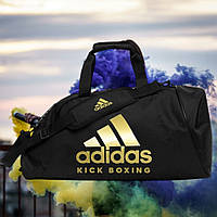 Спортивна сумка трансформер Adidas чорна із золотим логотипом KickBoxing рюкзак для тренувань