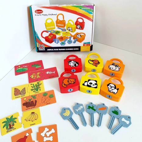 Розвиваюча іграшка Монтессорі TNWX-1726-1733 Замочки з ключами та картками Тваринок і продуктів, фото 1