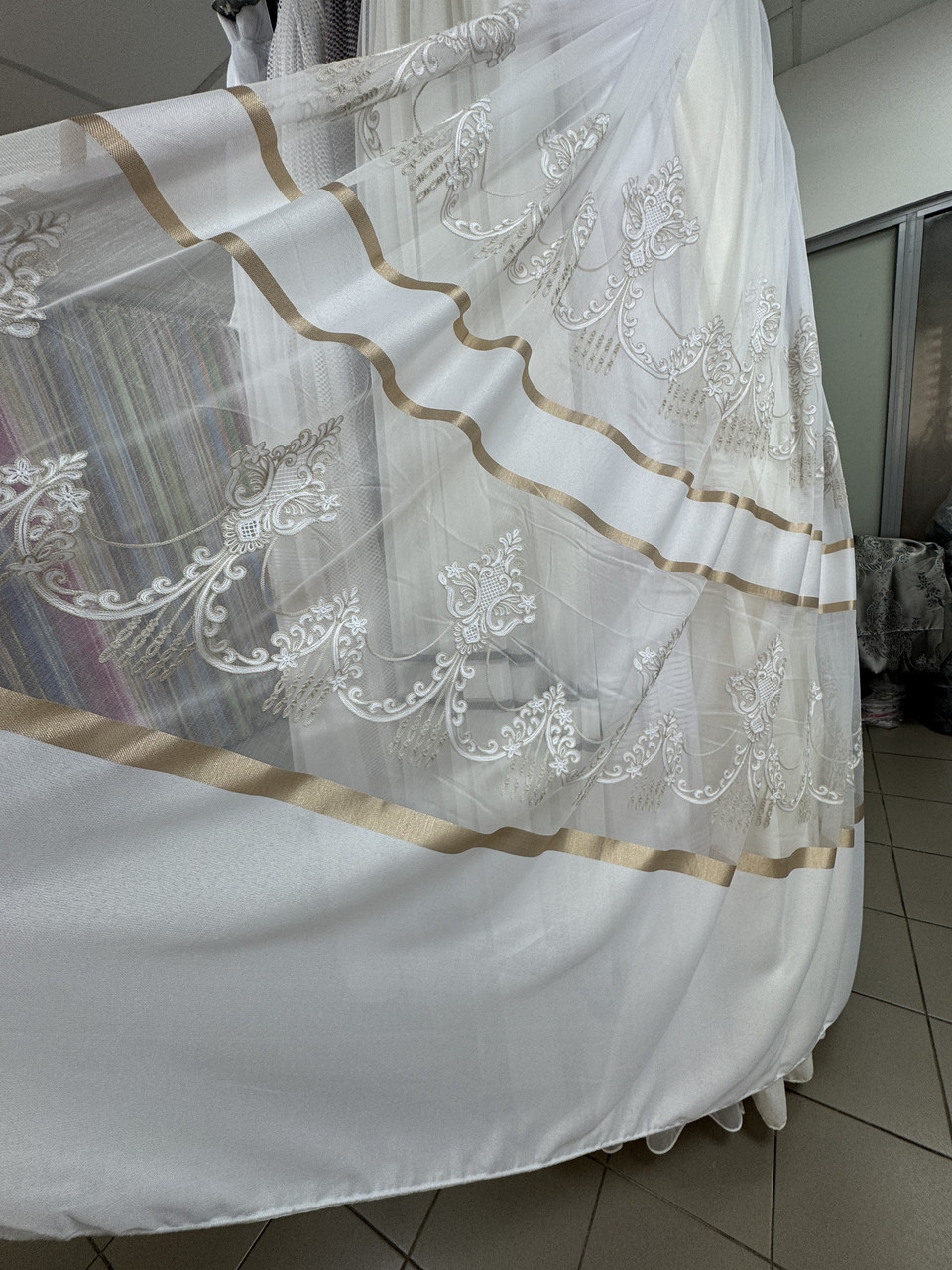 Тюль бамбук з вишивкою Keten 8014 золото оптом