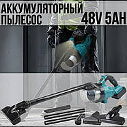 Бездротовий ручний пилосос з 2 акумуляторами 48V 5Ah та різними насадками Синій, фото 2