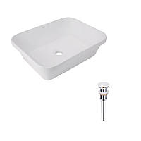 Комплект Qtap Scorpio: Раковина врізна прямокутна 500х380х145 мм White + Донний клапан PU02